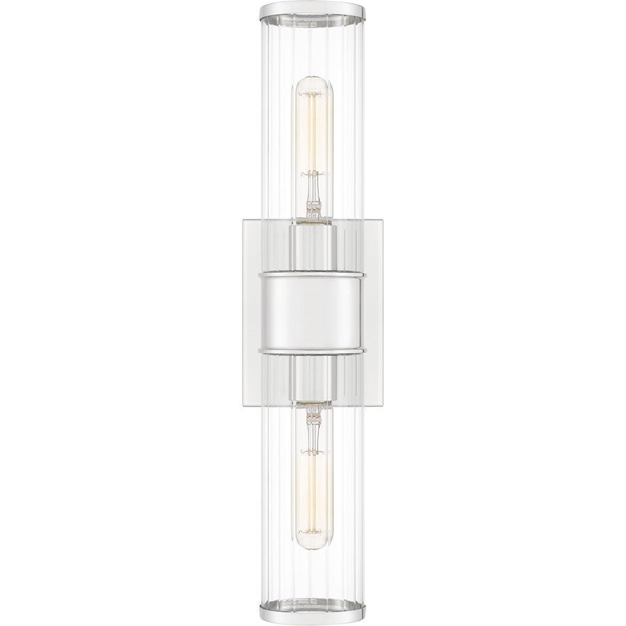 Quoizel Nova 2 Light Wall Sconce, Polished Nickel/Clear Ribbed Glass - QW16128PK