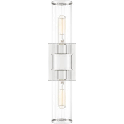 Quoizel Nova 2 Light Wall Sconce, Polished Nickel/Clear Ribbed Glass - QW16128PK