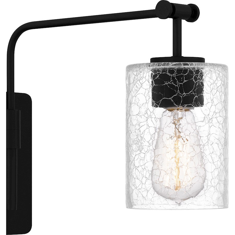 Wood 1 Light Wall Sconce, Matte Black/Clear Crackle