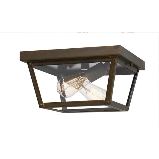 Rue De Royal 2 Light Flush Mount, Industrial Bronze/Clear