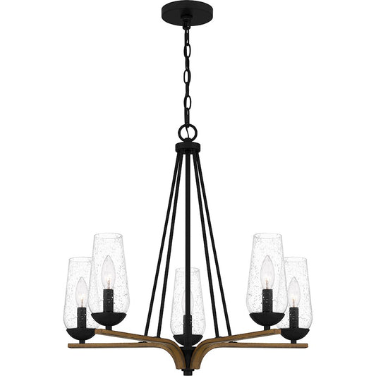 Quoizel Rochester 5 Light Chandelier, Matte Black/Clear Seedy - ROC5025MBK