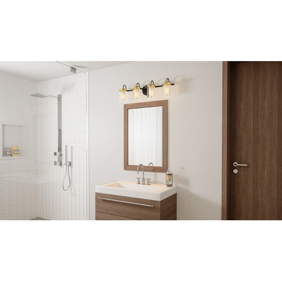 Quoizel Rowland 4 Light Bath Vanity, Matte Black/Clear - ROW8630MBK