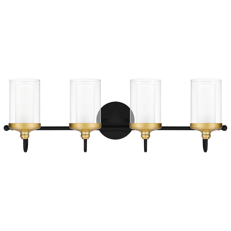 Rowland 4 Light Bath Vanity, Matte Black/Clear