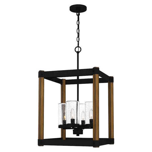 Rylan 4 Light Pendant, Matte Black/Clear Seeded