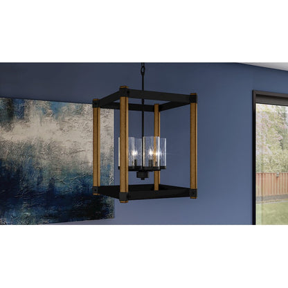 Rylan 4 Light Pendant, Matte Black/Clear Seeded