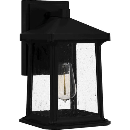 Satterfield 1 Light Outdoor Lantern, Black/Clear Seedy