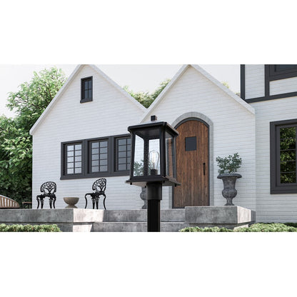 Satterfield 1 Light 17" Outdoor Lantern, Black/Clear Seedy