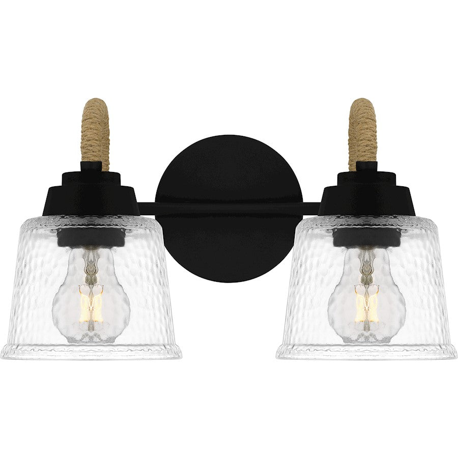 Quoizel Seabreeze 2 Light Bath Light, Matte Black/Clear Hammered - SEB8614MBK