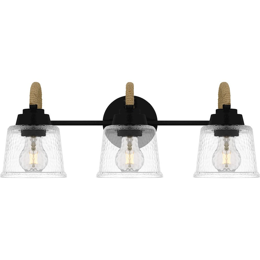 Quoizel Seabreeze 3 Light Bath Light, Matte Black/Clear Hammered - SEB8622MBK