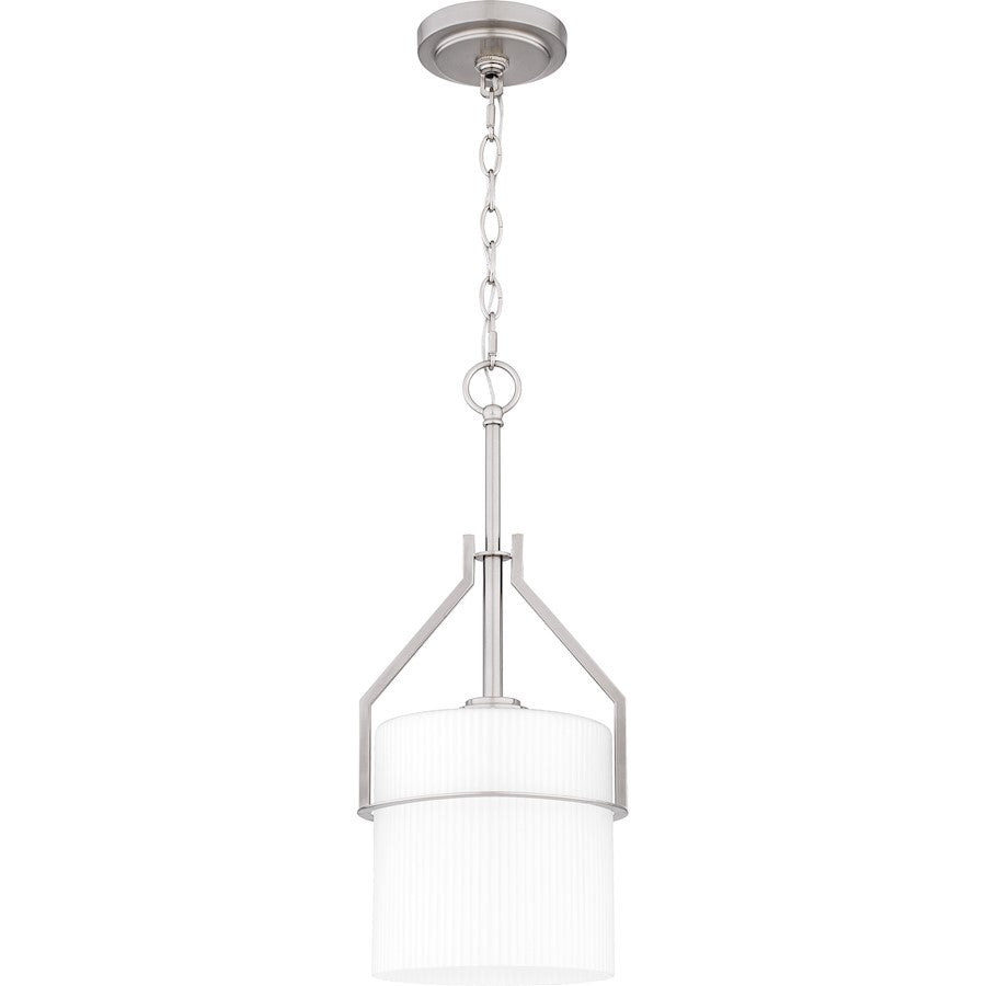 Quoizel Seymour 1 Light Mini Pendant, Brushed Nickel/Opal Ribbed - SEY1508BN