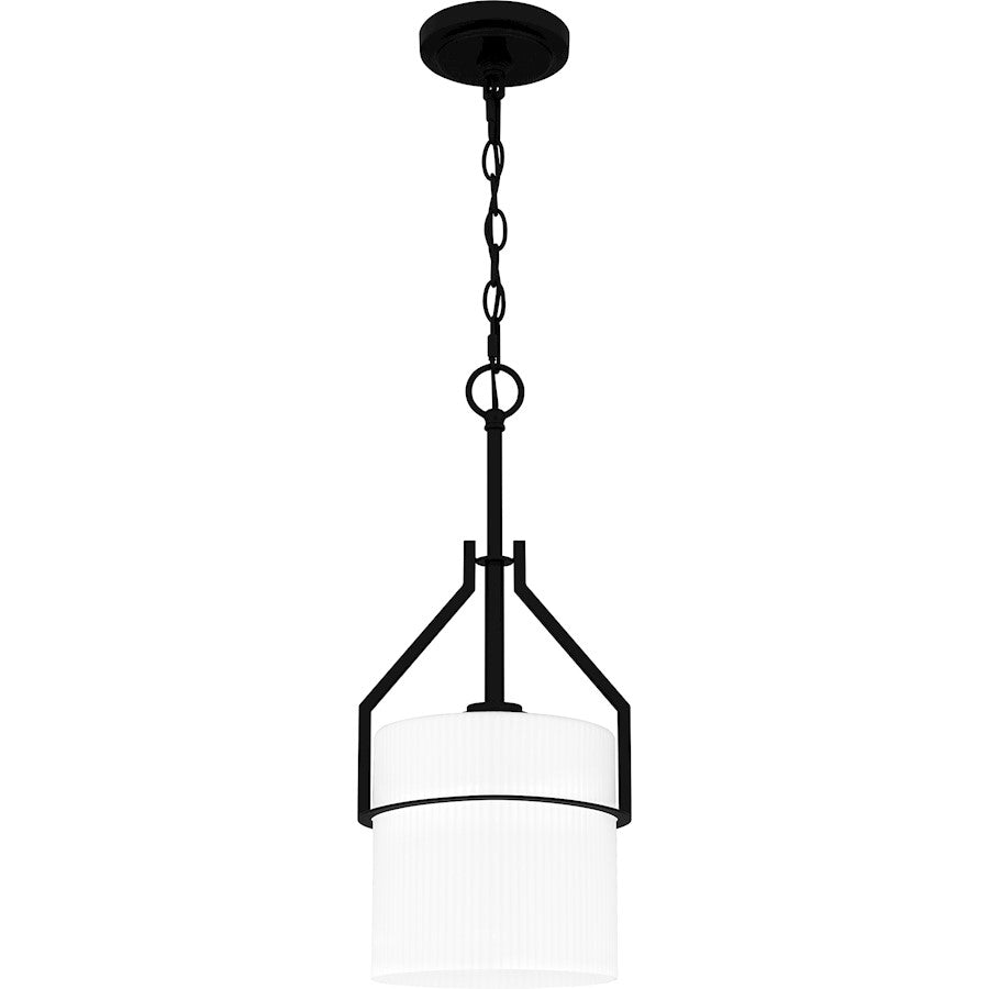 Quoizel Seymour 1 Light Mini Pendant, Matte Black/Opal Ribbed - SEY1508MBK