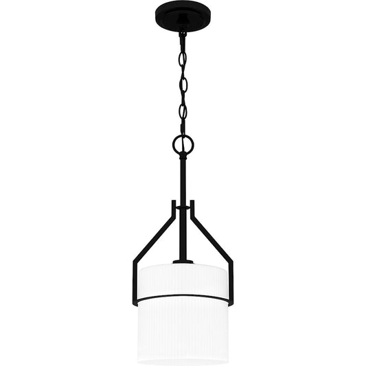 Quoizel Seymour 1 Light Mini Pendant, Matte Black/Opal Ribbed - SEY1508MBK