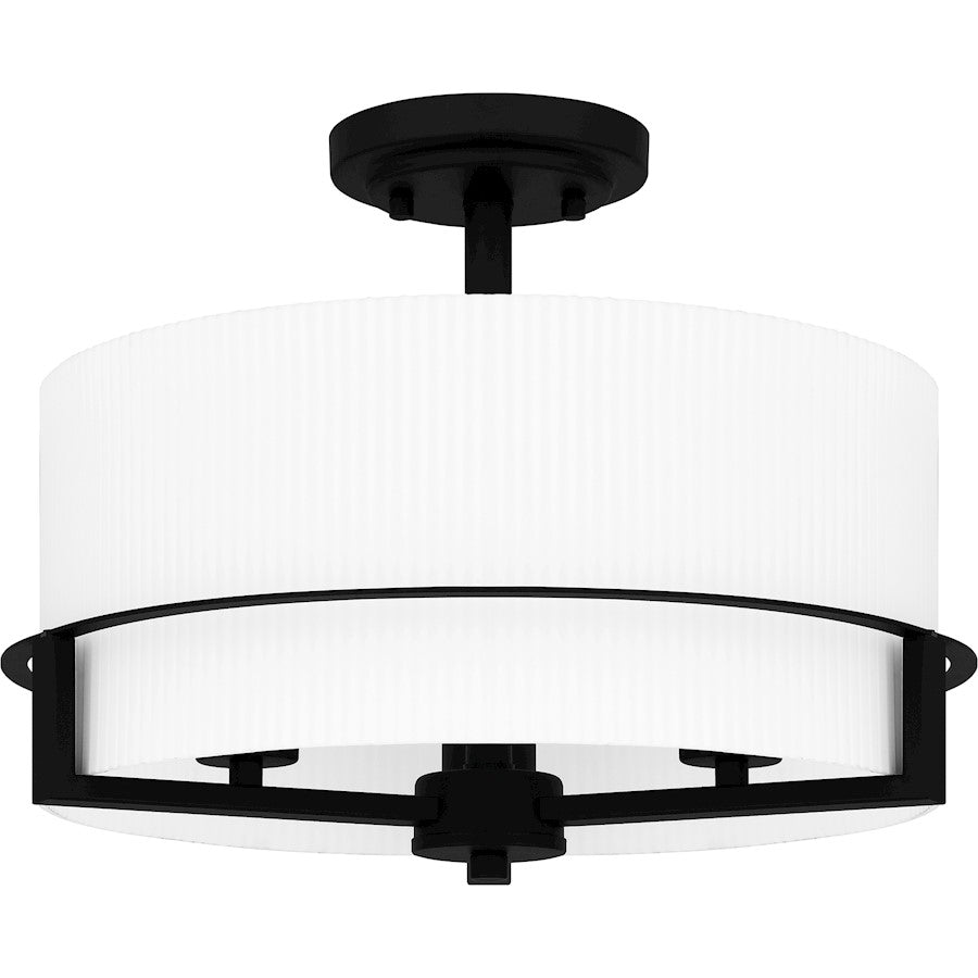 Quoizel Seymour 3 Light Semi-Flush Mount, Matte Black/Opal Ribbed - SEY1715MBK