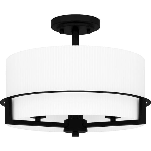 Quoizel Seymour 3 Light Semi-Flush Mount, Matte Black/Opal Ribbed - SEY1715MBK