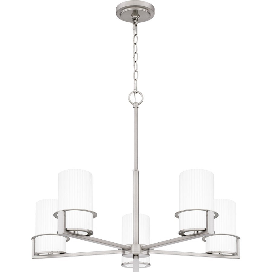 Quoizel Seymour 5 Light Chandelier, Brushed Nickel/Opal Ribbed - SEY5026BN