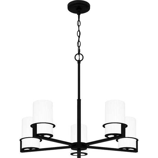 Quoizel Seymour 5 Light Chandelier, Matte Black/Opal Etched Ribbed - SEY5026MBK