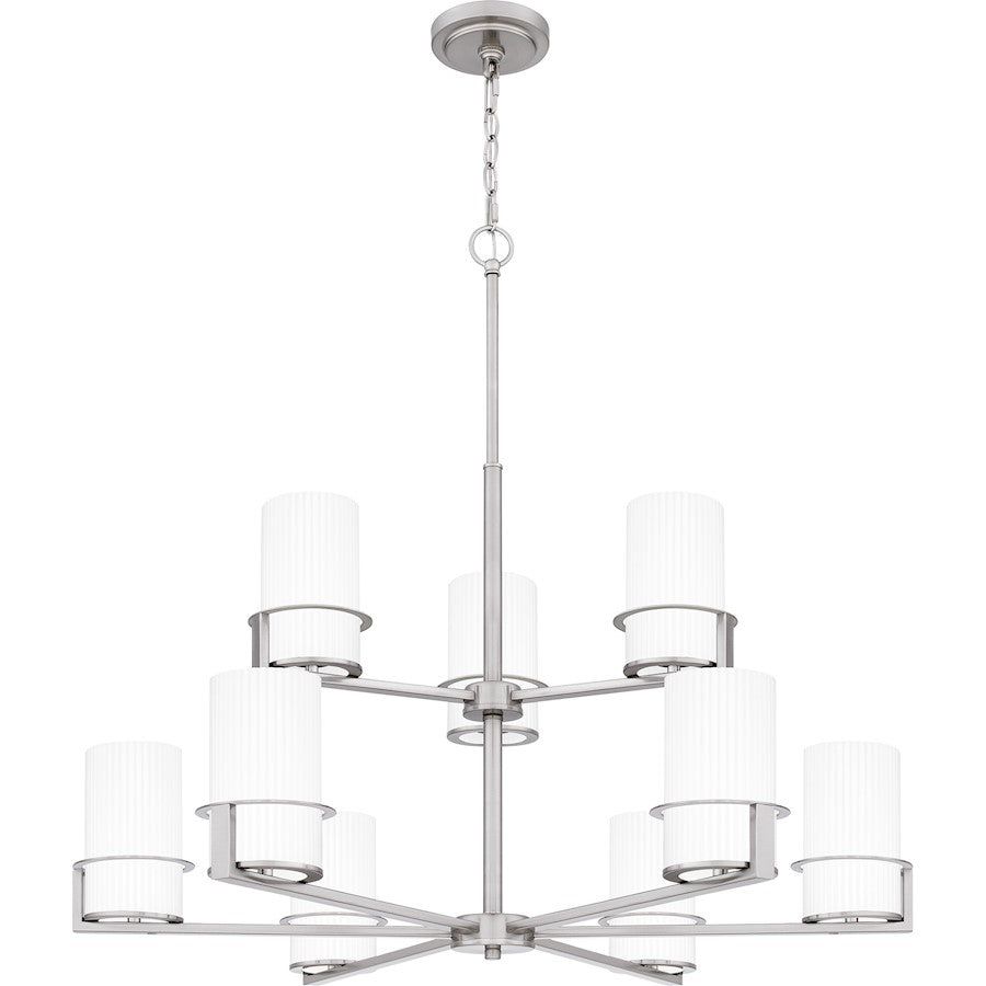 Quoizel Seymour 9 Light Chandelier, Brushed Nickel/Opal Ribbed - SEY5032BN