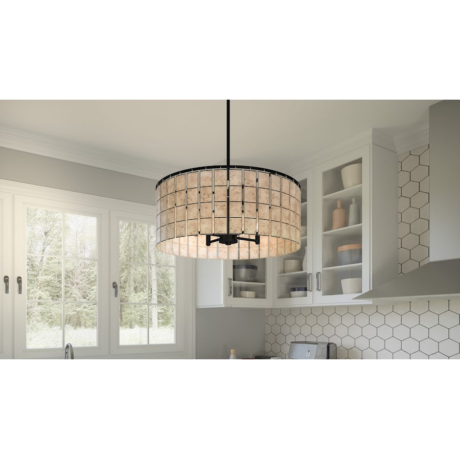 Quoizel Seigler 3 Light Pendant, Matte Black/Etched Glass - SGL2814MBK