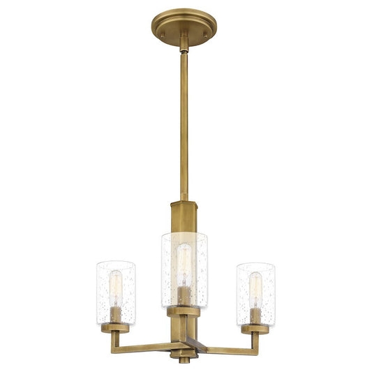 Sunburst 3 Light Pendant, Weathered Brass/Clear Seeded