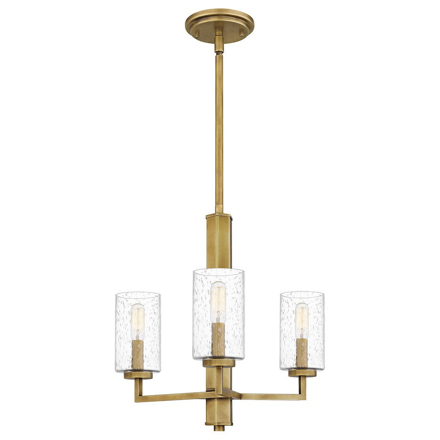 Sunburst 3 Light Chandelier, Weathered Brass/Clear Seeded