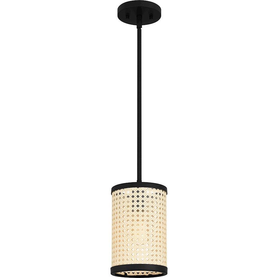 Quoizel Syrah 1 Light Mini Pendant, Matte Black/Rattan - SYA1506MBK