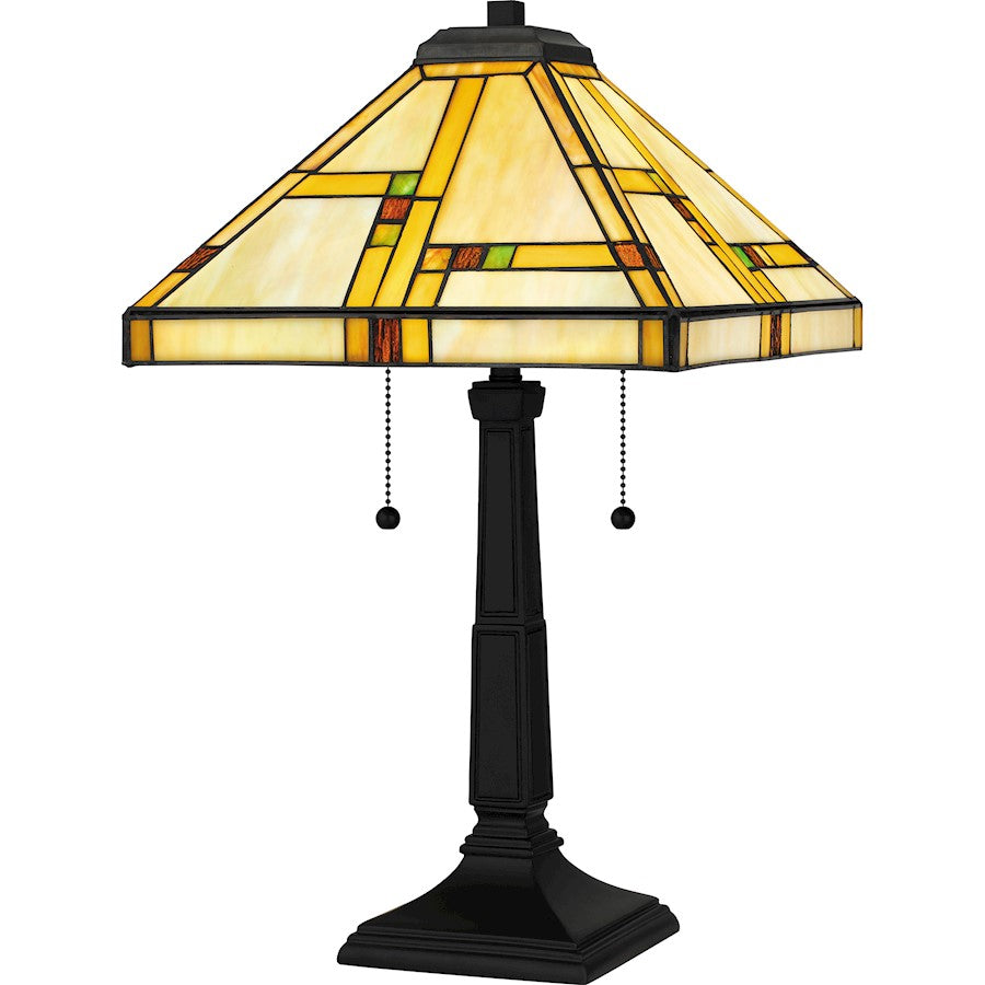 Tiffany 2 Light 24" Table Lamp, Matte Black/Multicolor Art