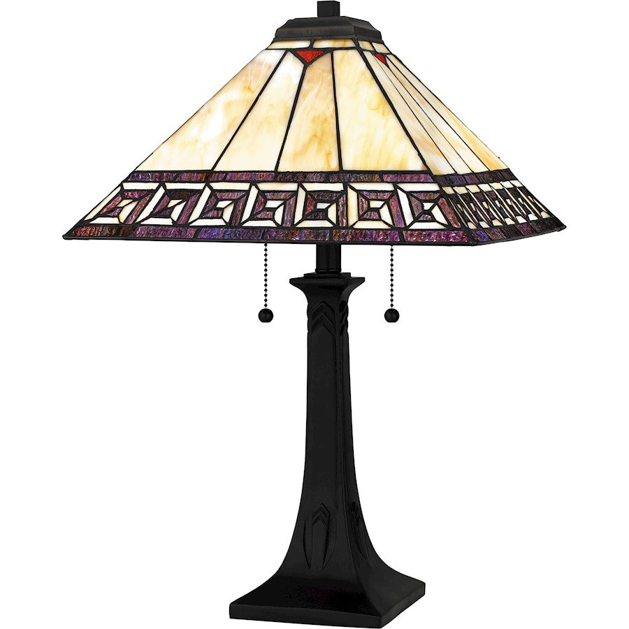 Tiffany 2 Light 25" Table Lamp, Matte Black/Multicolor Art