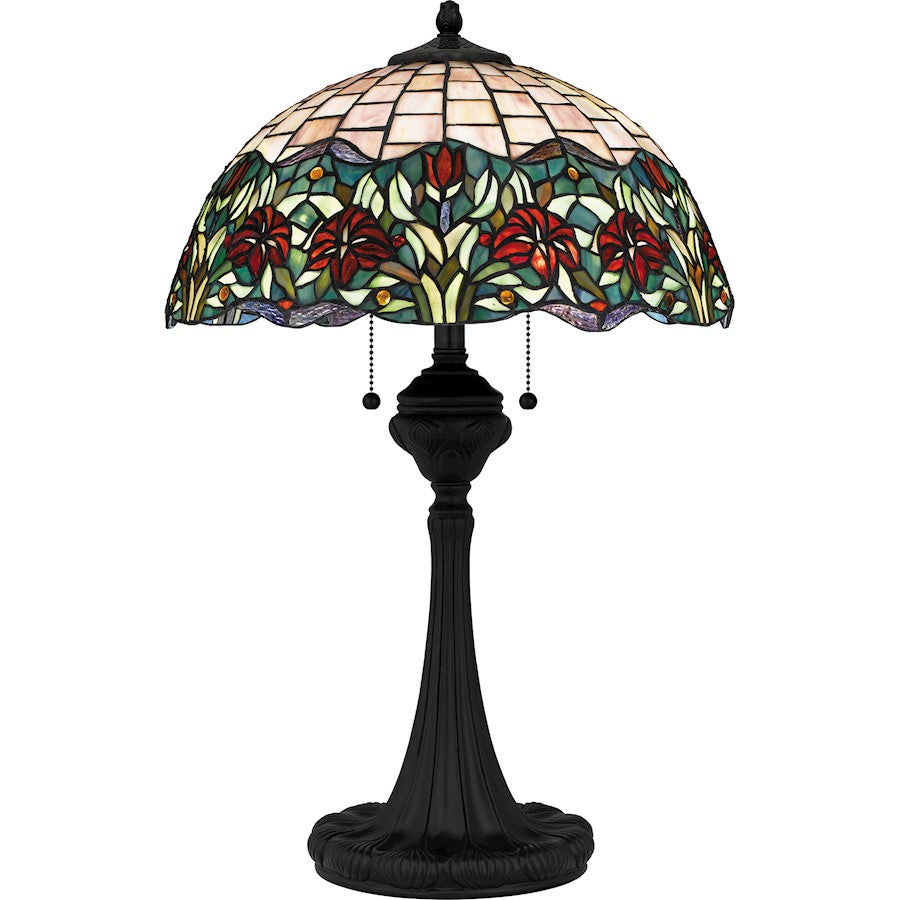 Tiffany 3 Light Table Lamp, Matte Black/Multicolor Art