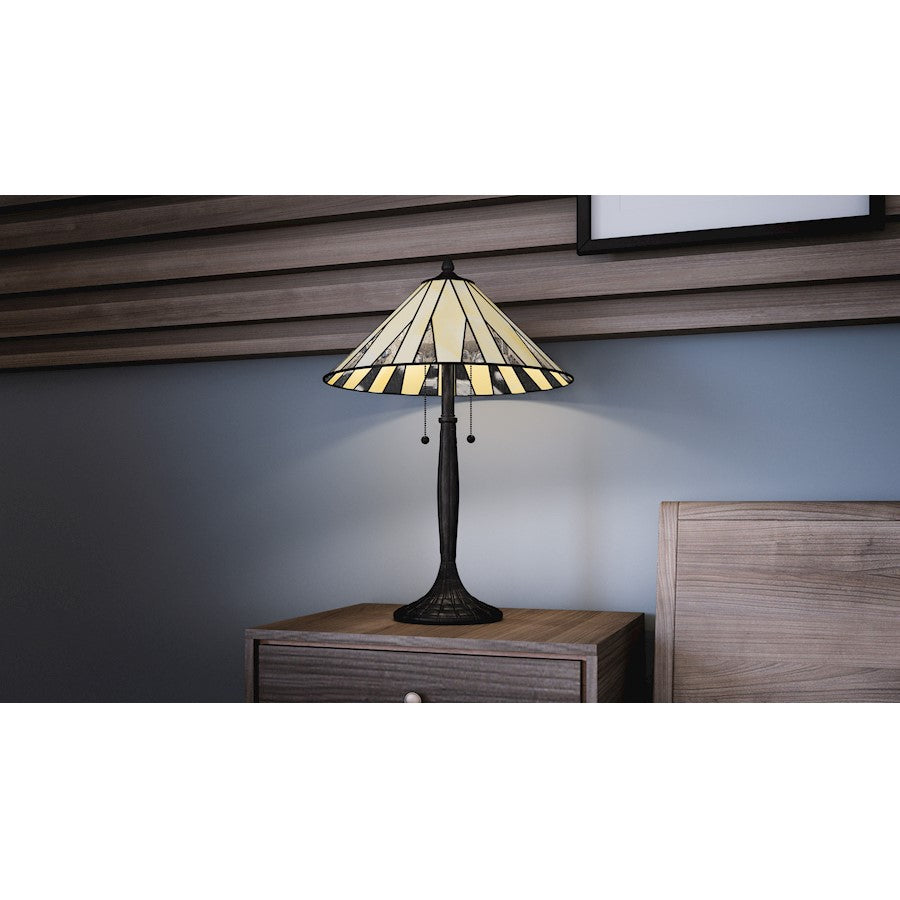 Legend 2 Light Table Lamp, Matte Black/Multicolor Art Glass