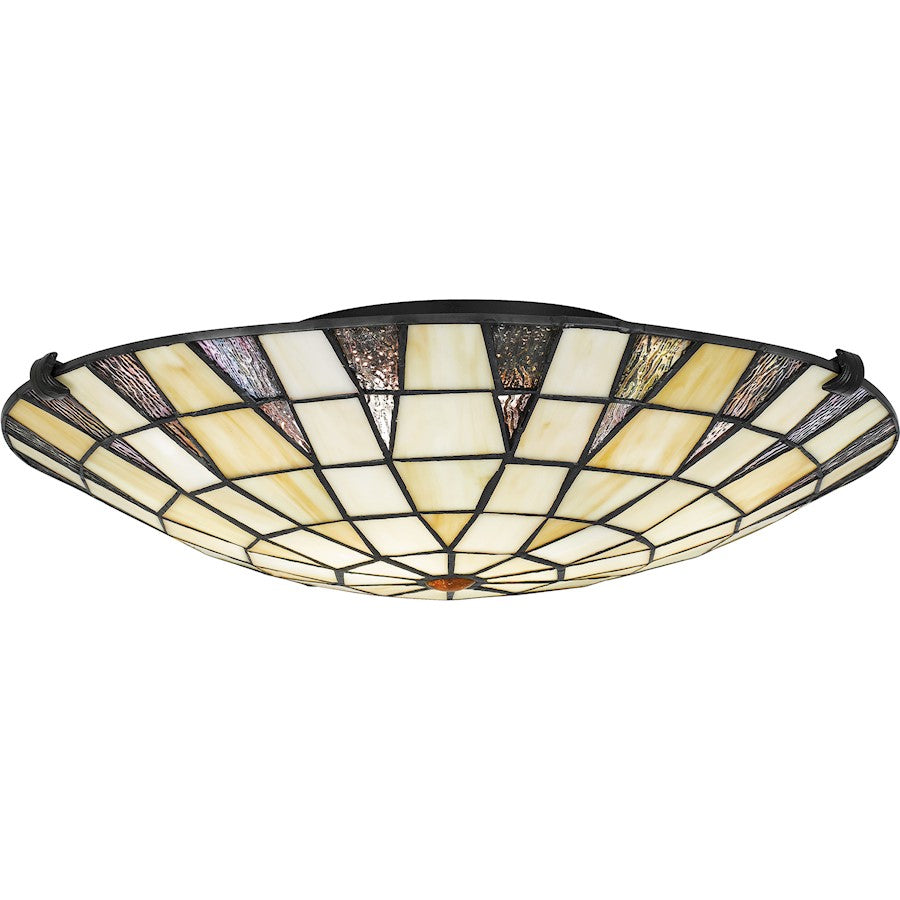 Legend 2 Light Flush Mount, Matte Black/Multicolor Art Glass