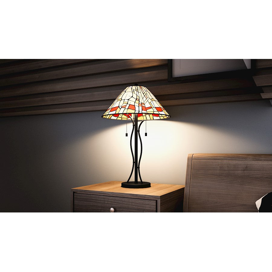 Stinson 2 Light Table Lamp, Matte Black/Multicolor Art Glass