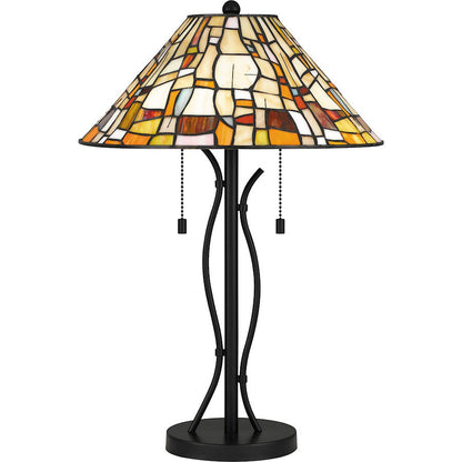 Stinson 2 Light Table Lamp, Matte Black/Multicolor Art Glass