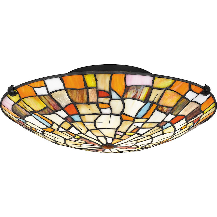 Stinson 2 Light Flush Mount, Black/Multicolor Art Glass