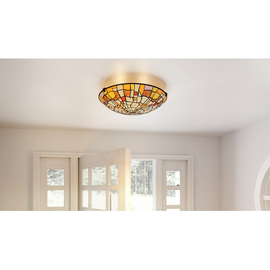 Stinson 2 Light Flush Mount, Black/Multicolor Art Glass