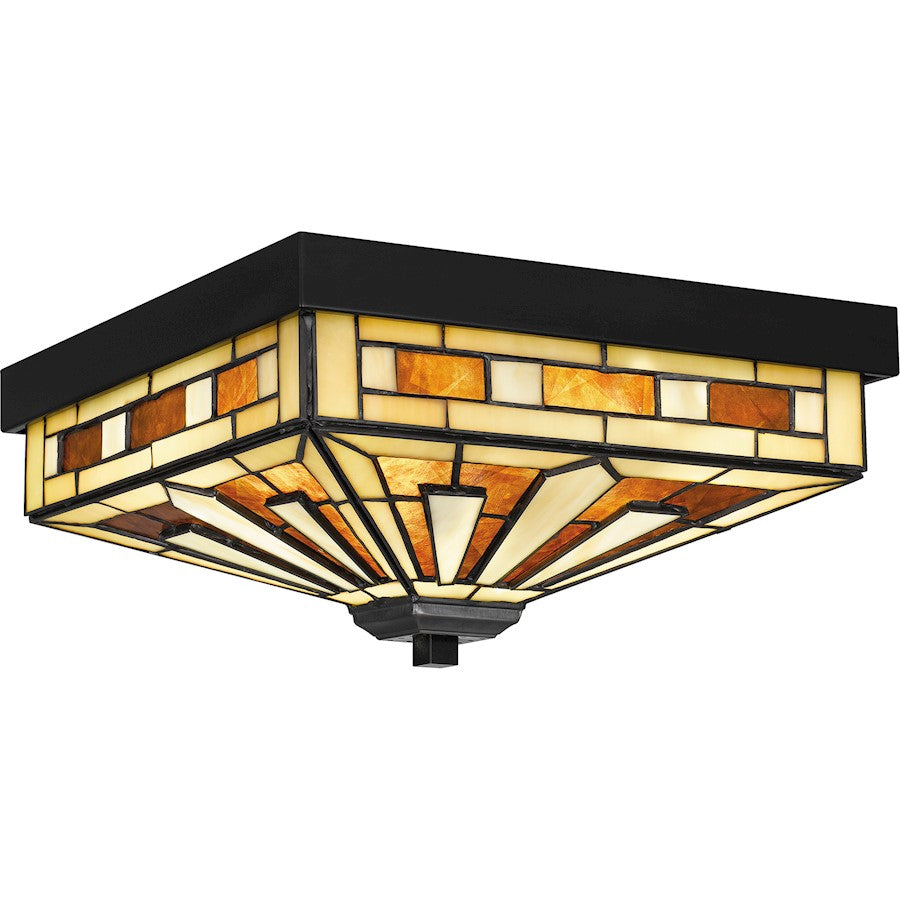 Hathaway 3 Light Flush Mount, Black/Multicolor Art Glass