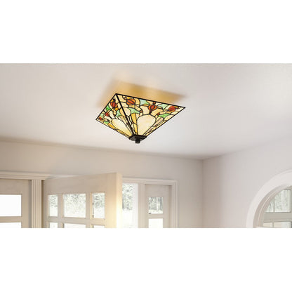 Westwind 2 Light Flush Mount, Black/Multicolor Art Glass