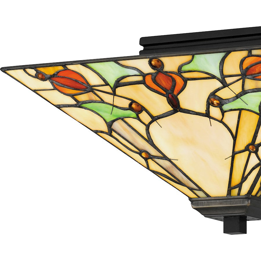 Westwind 2 Light Flush Mount, Black/Multicolor Art Glass