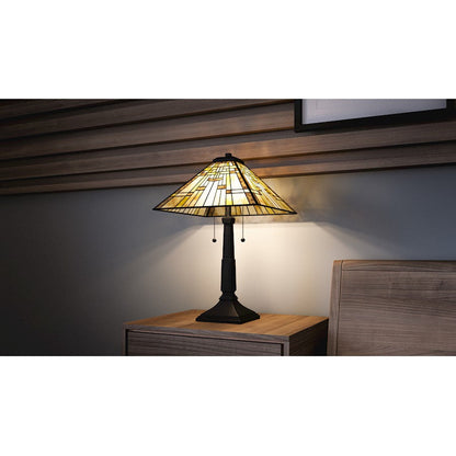 Quoizel Mill Run 2 Light Table Lamp, Black/Multicolor Art Glass - TF5625MBK