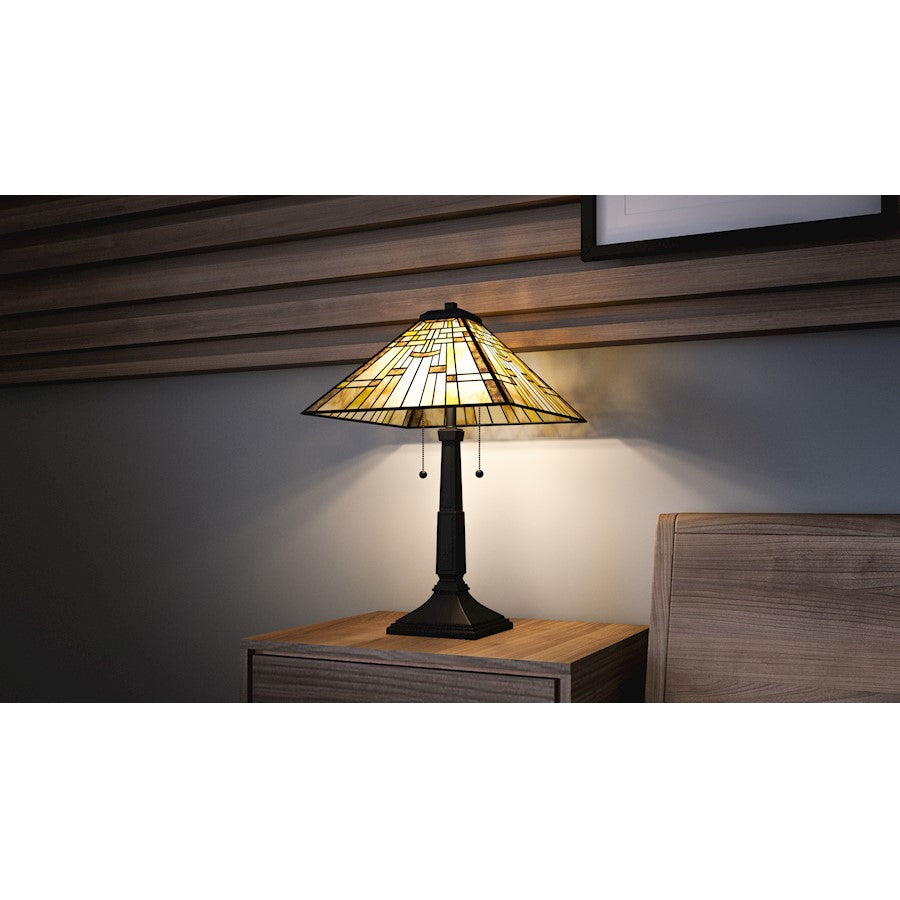 Mill Run 2 Light Table Lamp, Black/Multicolor Art Glass