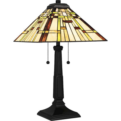 Mill Run 2 Light Table Lamp, Black/Multicolor Art Glass