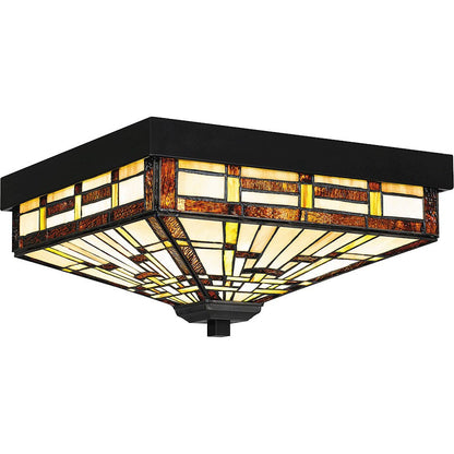 Mill Run 3 Light Flush Mount, Black/Multicolor Art Glass