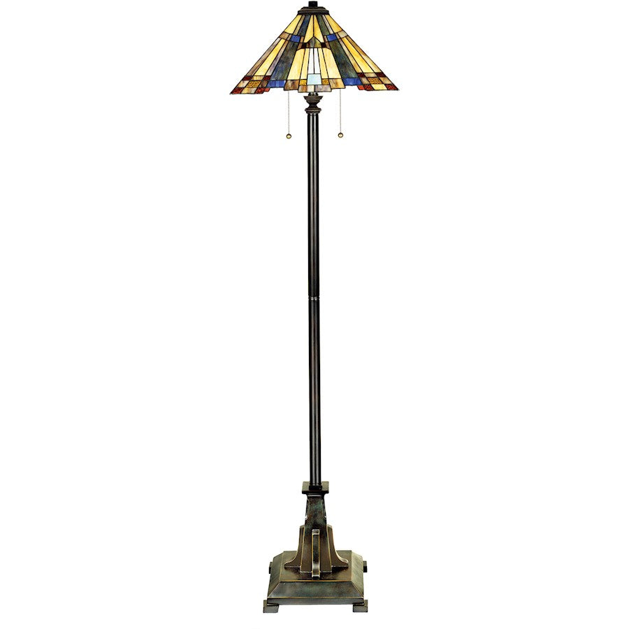 2 Light Inglenook Tiffany Floor Lamp, Valiant Bronze