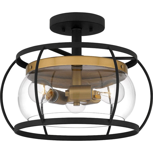 Thyme 3 Light Semi-Flush Mount, Earth Black/Clear