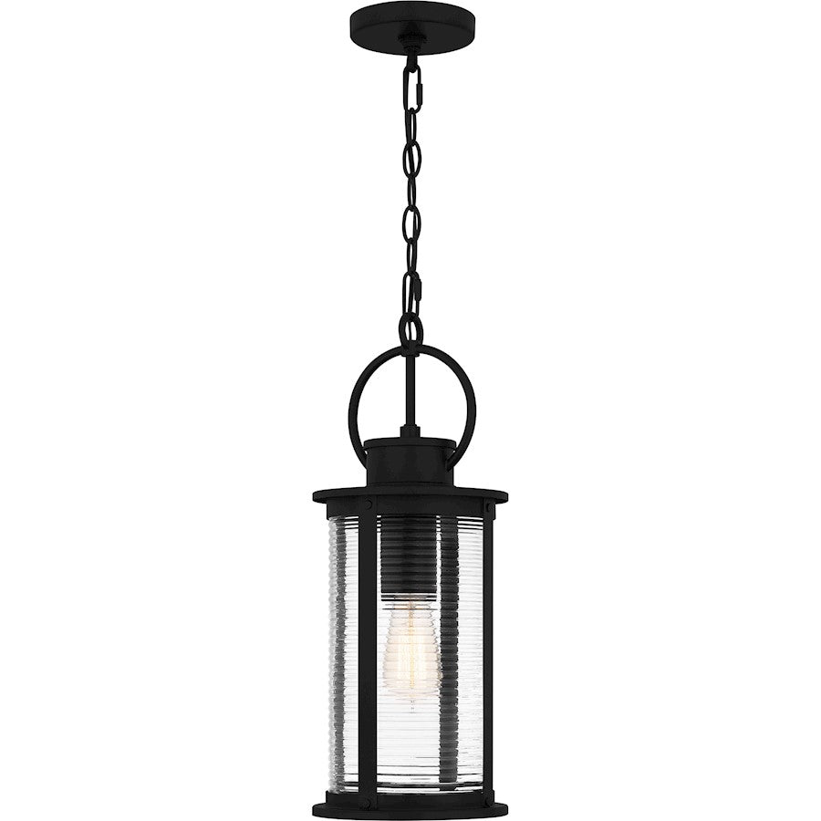 Quoizel Tilmore 1 Light Mini Pendant, Matte Black/Clear Ribbed - TLM1507MBK