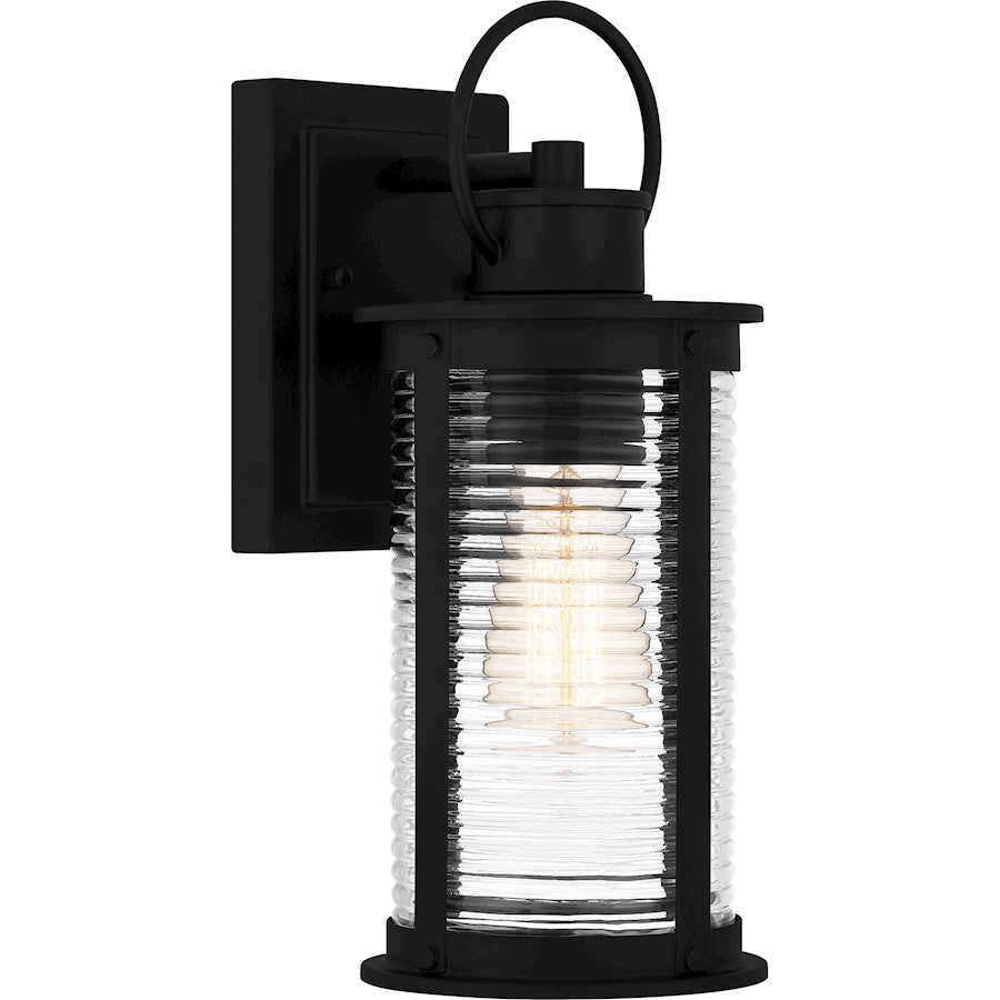 Quoizel Tilmore 1 Light 13" Outdoor Lantern, Black/Clear Ribbed - TLM8405MBK