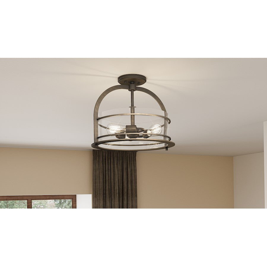 Toscana 3 Light Semi-Flush Mount, Statuary Bronze/Clear