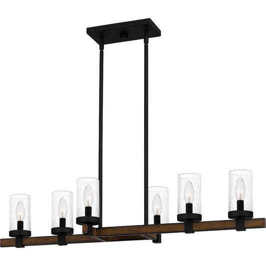 Tuthill 6 Light Island Light, Matte Black/Clear Water Glass