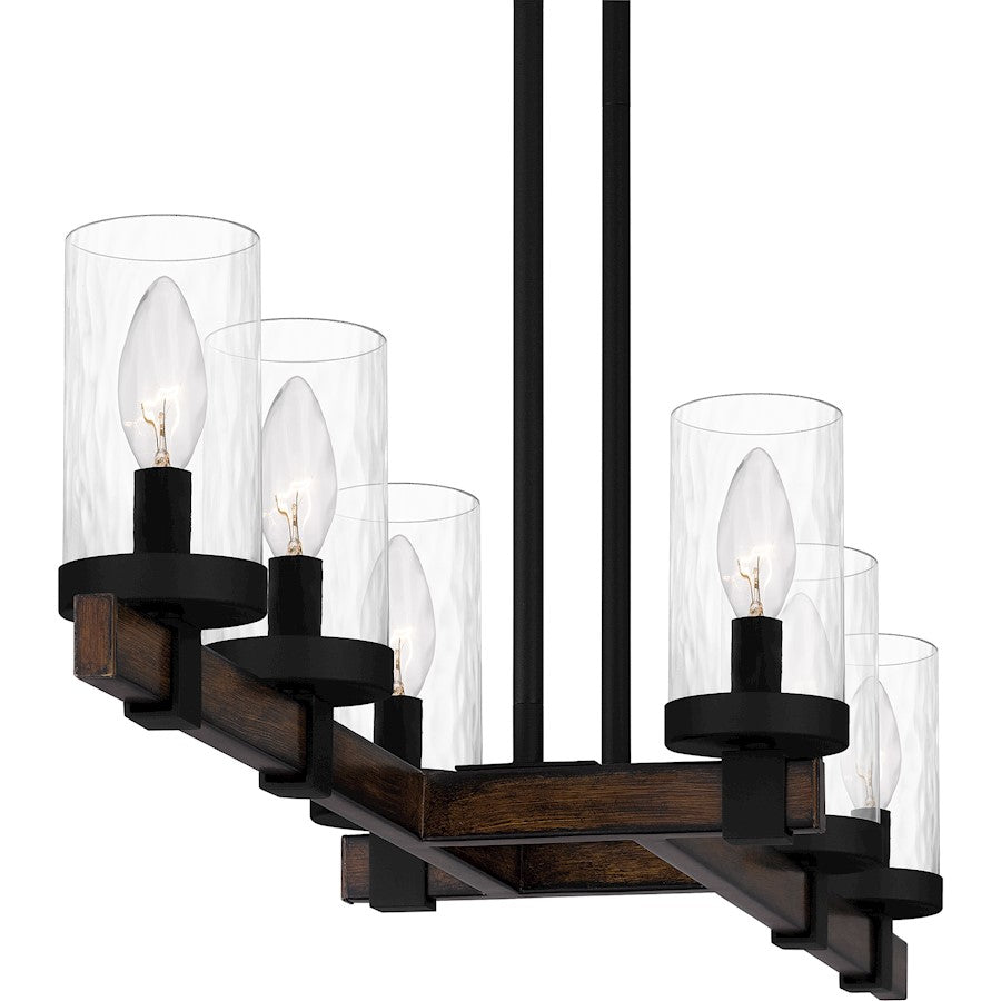 Tuthill 6 Light Island Light, Matte Black/Clear Water Glass