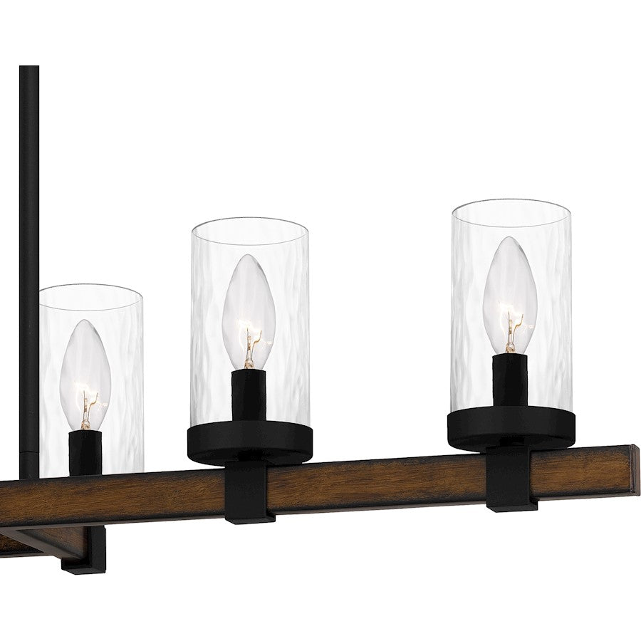 Tuthill 6 Light Island Light, Matte Black/Clear Water Glass