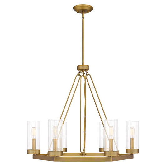 Valens 6 Light Chandelier, Aged Brass/Clear Reeded